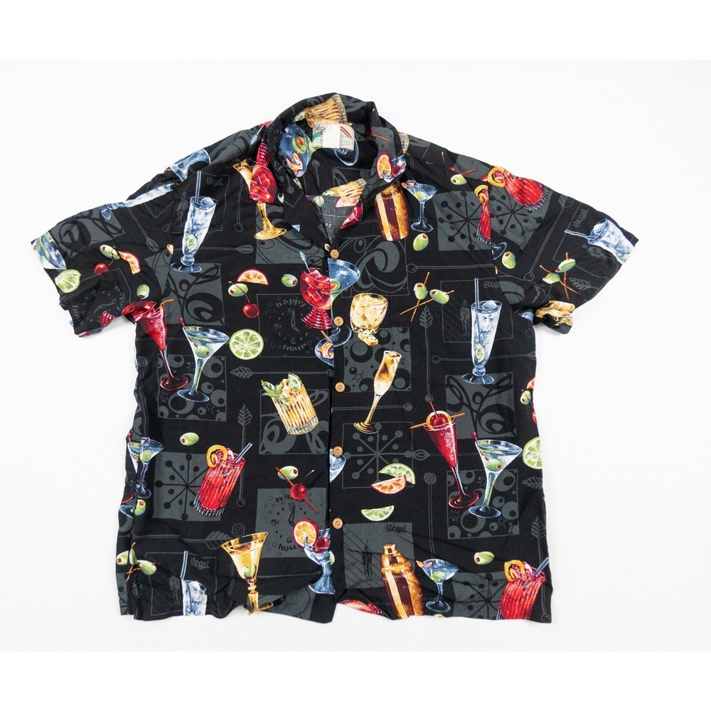 Paradise Found Shirt Mens Large Black Hawaiian Button Down Camp Short Sleeve